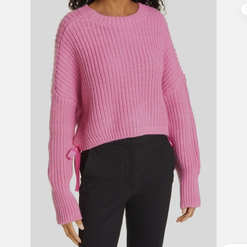 Cinq A Sept Women's Pink Eddie Side Tie Long Sleeve Crewneck Sweater